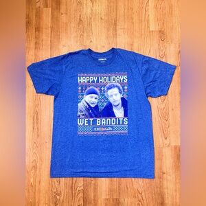 Home Alone “Happy Holidays Wet Bandits” Ugly Christmas T Shirt Blue Size XL